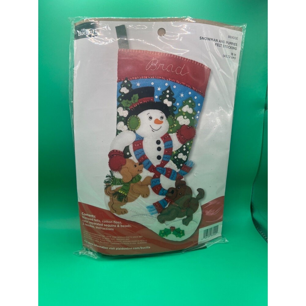 Bucilla SNOWMAN WITH PUPPIES Felt Stocking Kit-86900E/2018